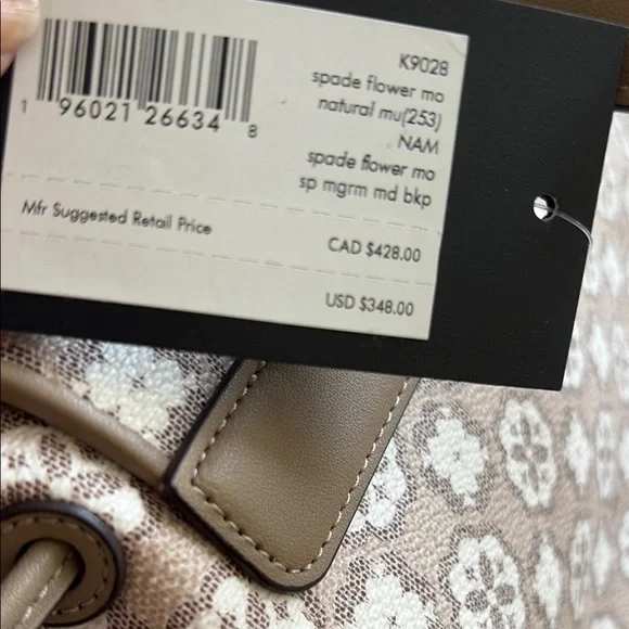 NWT Kate Spade Tan and Cream Backpack with Designer Print - Picture 8 of 10